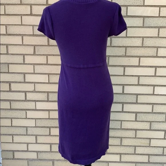 Loft Purple Short Sleeve Tie Waist Sweater Dress - Picture 3 of 9